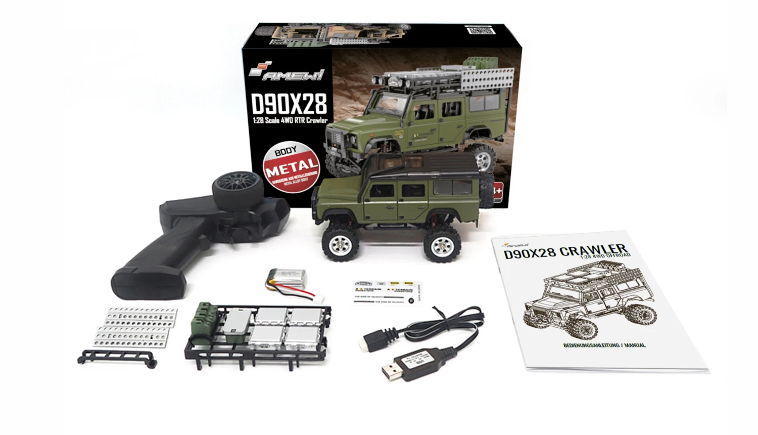 D90X28 Metall Scale Crawler 4WD 1:28 RTR Grün 2 D90X28 Metall Scale Crawler 4WD 1:28 RTR Grün – Bild 2
