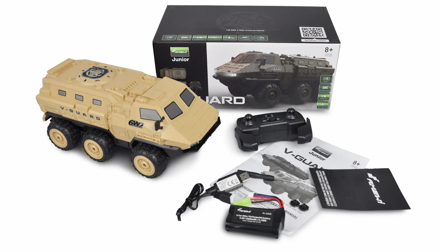 V-Guard Gepanzertes Fahrzeug 6WD 1:16 RTR, Sandfarben 2 V-Guard Gepanzertes Fahrzeug 6WD 1:16 RTR, Sandfarben – Bild 2